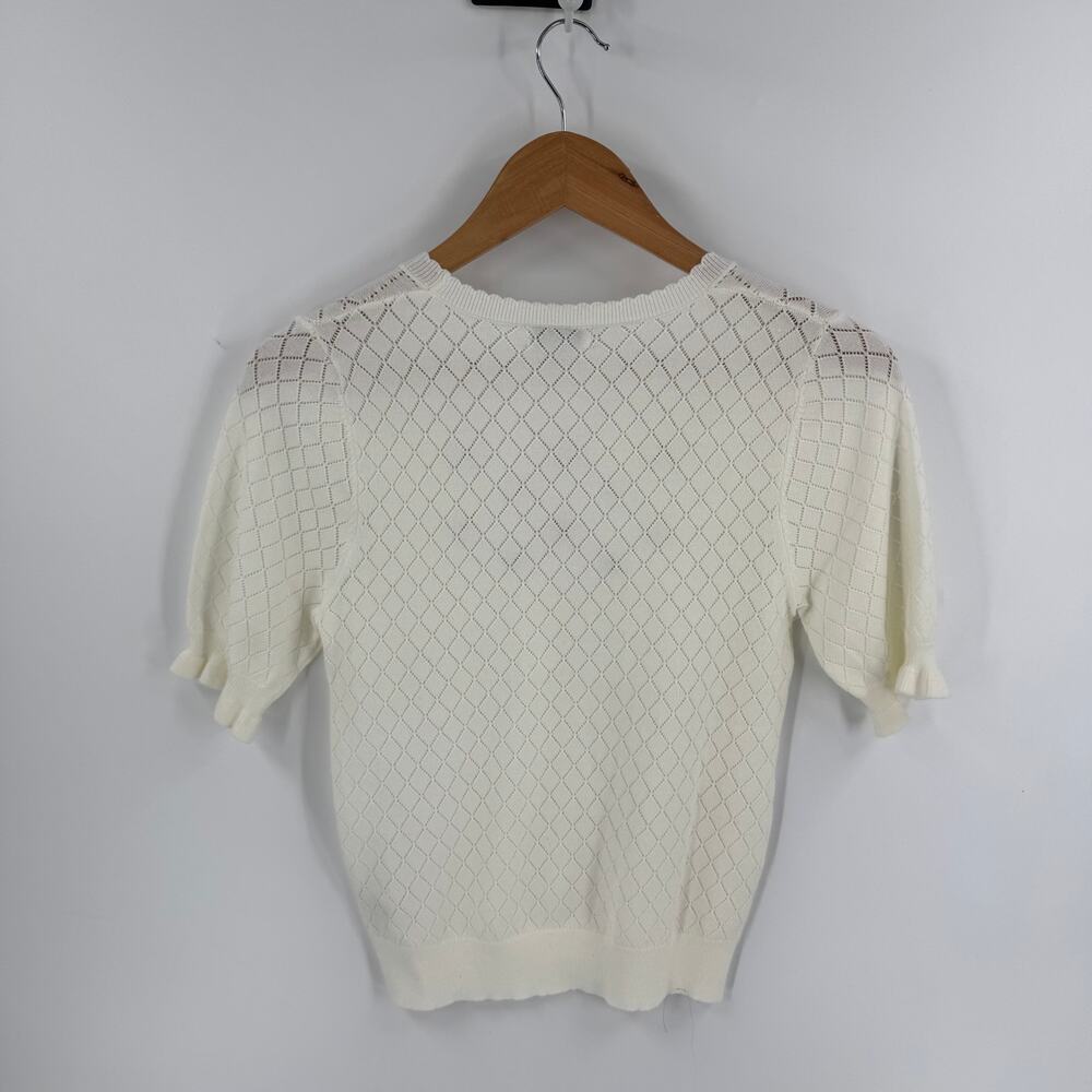Current Air NWT Pointelle Knit Short Sleeve Sweater Floral Embroidery Small - Picture 2 of 9